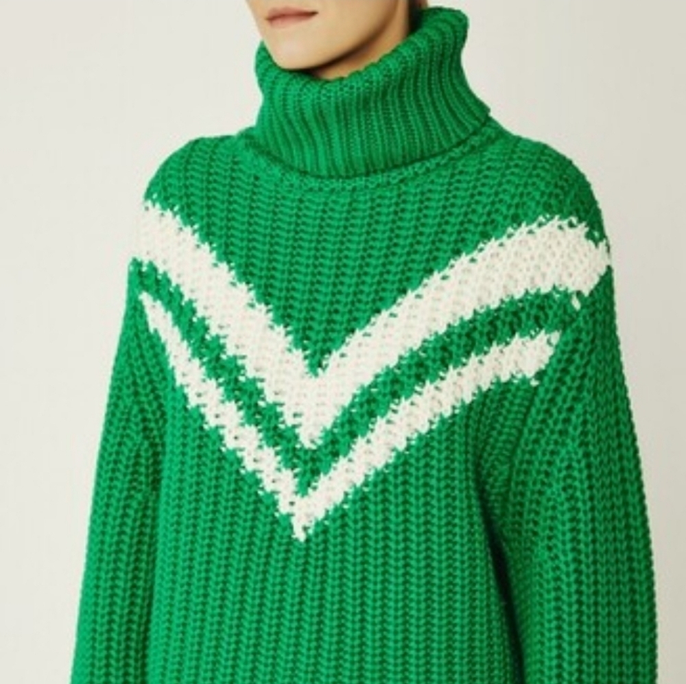 Tory Burch Chervon Merino Chunky Knit Turtleneck  XL  NWTs